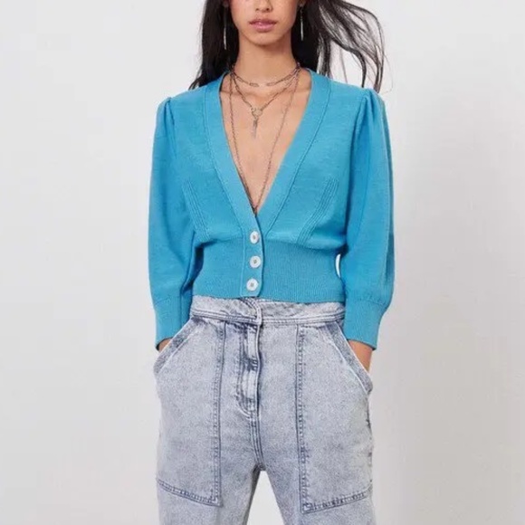 Ba&sh Ameo Short Blue Cotton Cardigan M - Picture 1 of 9